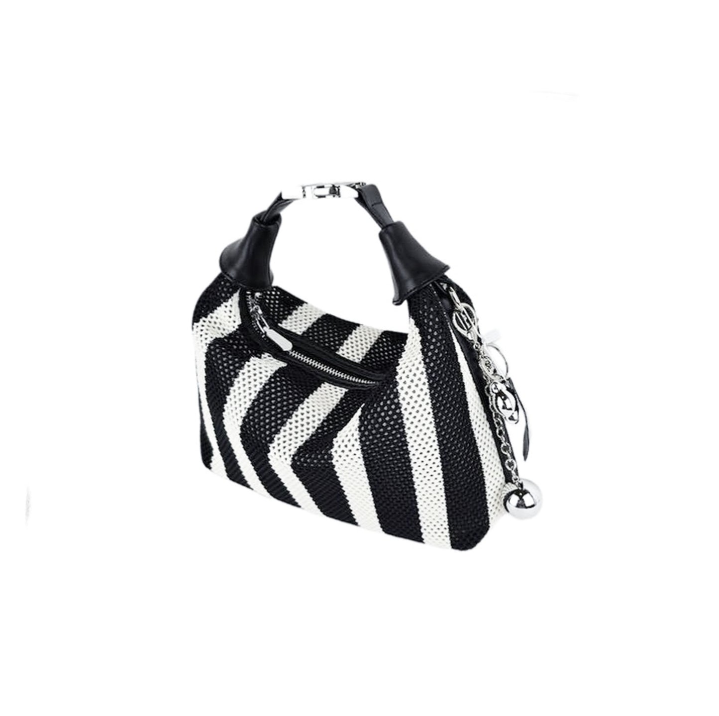 Petit Sac à Main Noir et Blanc avec Pendentif Argenté